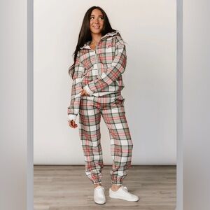 AMPERSAND AVE Comfort Zone Warm Wishes Red and Green Plaid Joggers